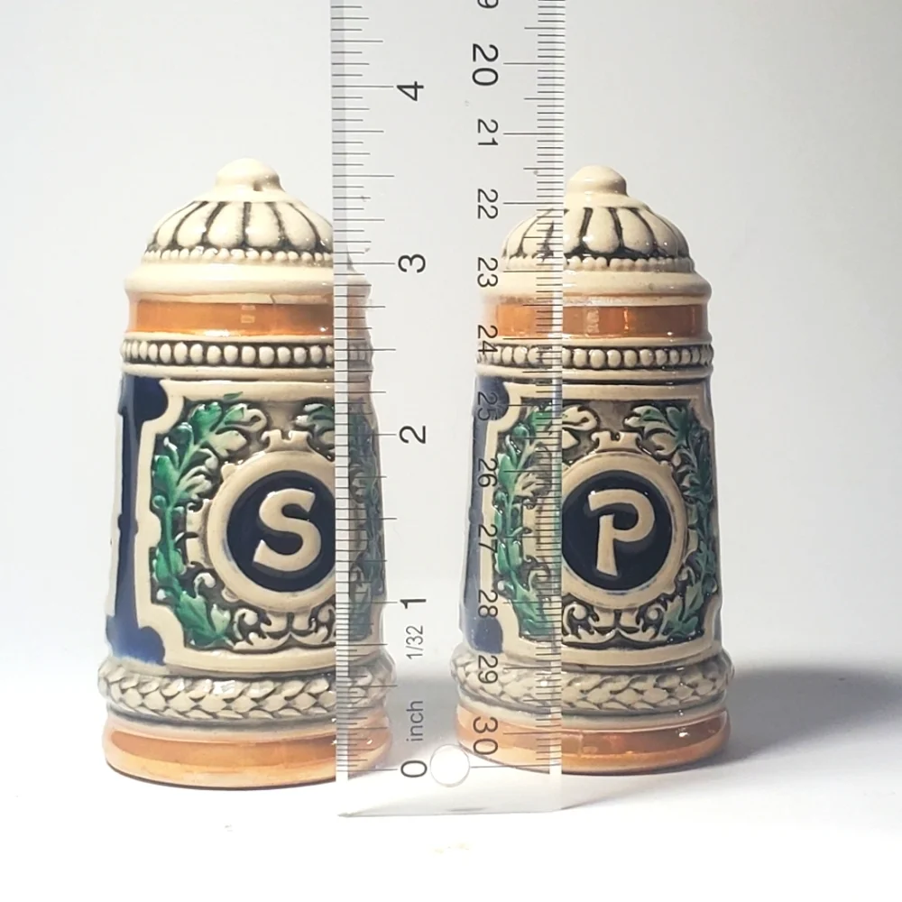 VINTAGE German Ceramic Beer Stein Shaped Salt & Pepper Shakers Hand Painted  EUC